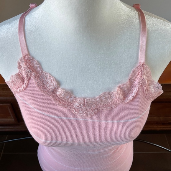 Faded Glory Lace, Striped Camisole. Pink with White Stripes. Size S (4-6) - Picture 2 of 7